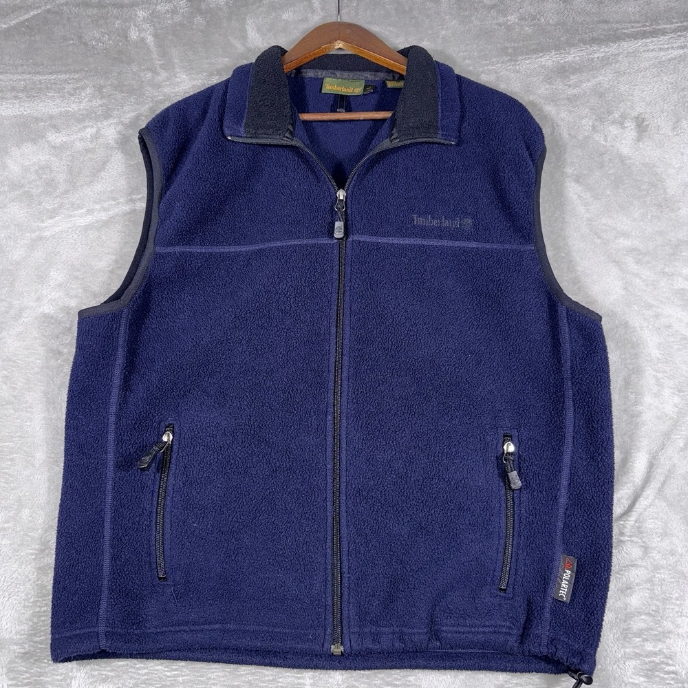 Timberland Fleece Vest‎ Men's L Blue Full Zip Sleeveless Zip Pockets Hunting